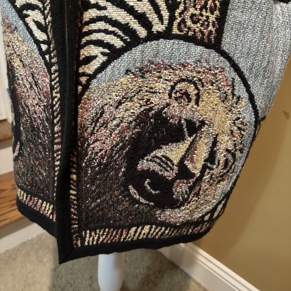 Vintage Safari Animal Print Vest Lions Giraffes Zebra Leopard Tapestry Knit XL - Picture 5 of 5